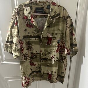 Green and Red Casual Button Down Shirt with Tropical Vibe